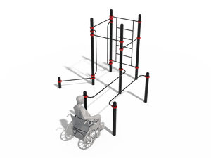 3 турника, параллельные брусья для колясочников, шведская стенка, перекладина для отжиманий и вертикальные поручни