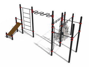 4 турника, шведская стенка, рукоход-змеевик, рукоход-молоток, наклонная скамья и вертикальные поручни