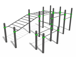 Рукоход двухсекционный с подъёмом, брусья и 8 турников